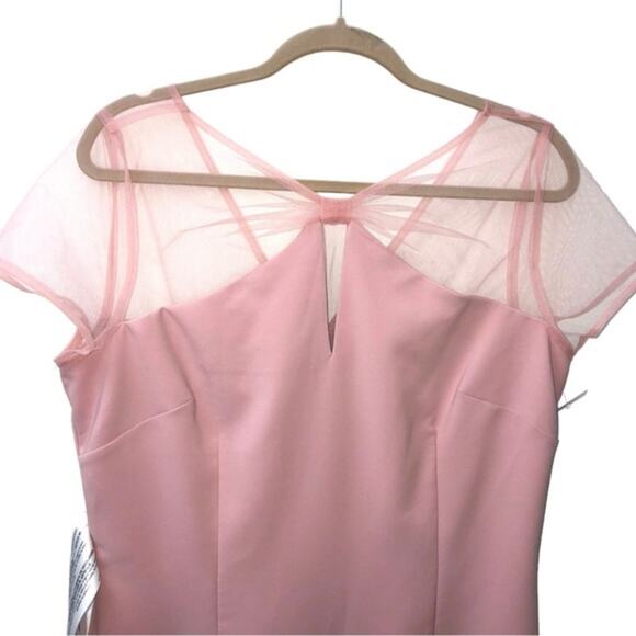 JS Collections Karina Blush Bow Illusion Mesh Sheath Dress 14 NWT - Picture 4 of 11